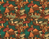 Little Johnny Mushrooms Green 100% Cotton 150cm Wide Digitally Printed Fabric Ideal for Crafting, Sewing, Patchwork, Dressmaking